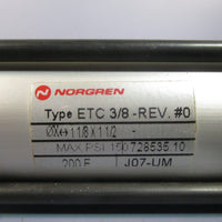 NORGREN PNEUMATIC CYLINDER 1 1/8 x 1 1/2 150 PSI MAX TYPE ETC 3/8-REV #0
