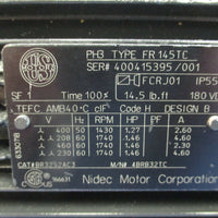US Motors Nidec Motor 1.5HP 4BRB32TC Motor 145TC Frame 1700/1725 RPM