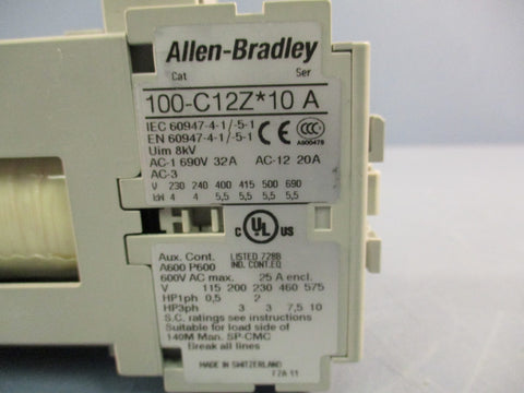 ALLEN BRADLEY 100-C12Z*10 SER A CONTACTOR 600VAC 25A