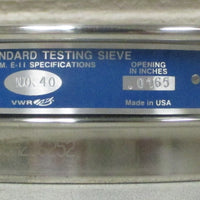 VWR 57334570 #40 U.S. Standard Testing Sieve 8" Dia 0.280mm Wire Dia