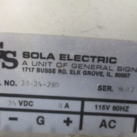 SOLA Power Supply 24VDC 8 Amp 115V 60Hz 2824280