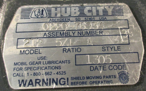 Hub City 022076934 Speed Reducer 5/8" Shaft Diameter 1" Bore 5:1 Ratio