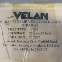 Velan TS250 Steam Trap 3/4" NPT 250psi TS01 Air Vent Check Valve and Strainer