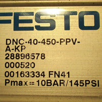 Festo Pneumatic Cylinder DNC40450PPVAKP 145Psi 450mm Stroke
