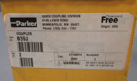 Box of 2 Parker B39J Coupler Pipe Thread Measured OD 1-1/8" NIB