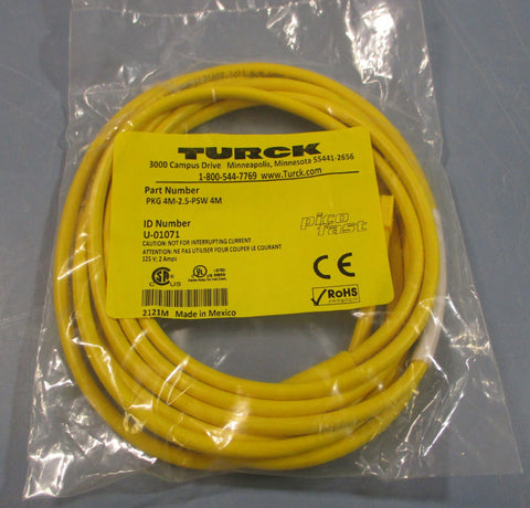 Turck PKG 4M-2.5-PSW 4M Mini QD Electrical Cable U-01071 125V 2A 4-Pin Connector