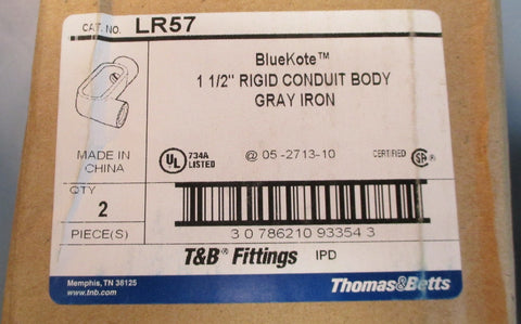 Thomas & Betts LR57 Blue Kote 11/2" Rigid Conduit Body Gray Iron Qty 2 NIB