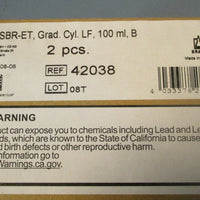 Lot 6 Silberbrand 42038 Eterna 100 ml: 2 ml Borosilicate 3.3 Graduated Cylinder