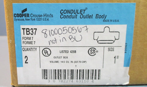 Box of 2 Crouse Hinds TB37 Conduit Outlet Body 1" 14.5 CU IN NIB