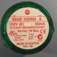 Allen Bradley 855E10DN3 Green Steady Incandescent 120VAC Ser A 58mA 7W Max