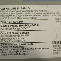 Allen Bradley 25BD1P4N104 AC Drive PowerFlex 525 Ser A 0.5HP 3Phase 600Hz
