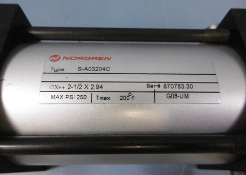 Norgren Pneuamatic Cylinder: S-A03204C Max PSI 250