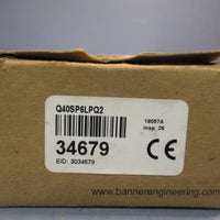 BANNER ENGINEERING PHOTOELECTRIC SENSOR Q40SP6LPQ2 34679 1030VDC