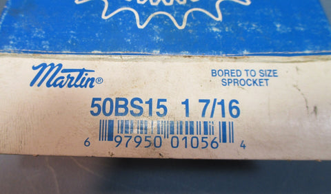 Martin 50BS15 1 7/16 Bore to Size Sprocket 15 Teeth for #50 Chain NIB