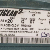 Dodge Tigear 2 20Q07L56 Gear Reducer 7:1 Ratio, 2.8 HP Input, 678 LbIn Torque