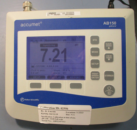 Fisher Scientific Accumet AB150 Portable pH/mV Meter 9 VDC 2 A Input