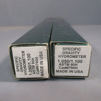 Lot of 2 Bellwether Specific Gravity Hydrometer 1.050/1.100 ASTM 90H Cat# 6790H