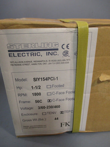 STERLING ELECTRIC, INC AC MOTOR  1-1/2HP 1800 56C TEFC 3/60/230/460 SIY154PCI-1