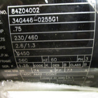 BALDOR MOTOR 60 HZ, TEFC, 3 PHASE, .75 HP, 230/460 V 3450 RPM 56C 84Z04002