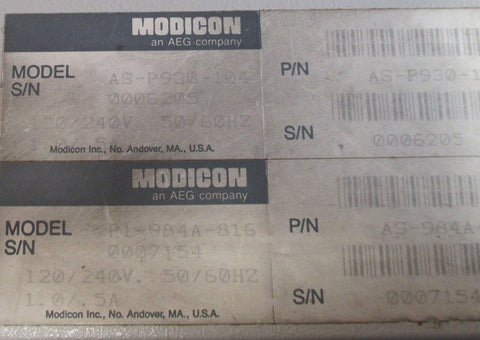 Modicon AS-P930-104 984 Programmable Controller P1-984A-816 w/ Cards Used