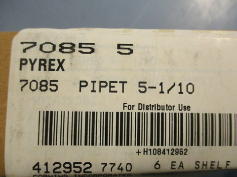 Corning Pyrex 7085-5 Glass Pipette 5-1/10 ML 13-5/8" Length Box of 6