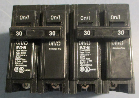 Eaton BR230 Circuit Breaker 2 Pole 30A 120/240VAC Type C230 (Lot of 2)