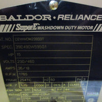 Baldor CEWWDM23933T Washdown Duty Motor 15HP 1765RPM 1-5/8" Shaft Dia