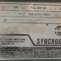 US Motors Torqube FA87100293 Gearbox SyncroGear 15:1 Ratio 11/8" Shaft Dia