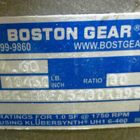 Boston Gear SBKHMRF75280KB9G 80:1 Gear Reducer w/ HMF34KB9B11 4:1