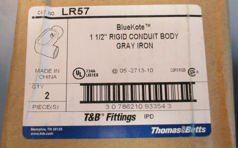 Thomas & Betts LR57 Blue Kote 1-1/2" Rigid Conduit Body Gray Iron Qty 2 NIB