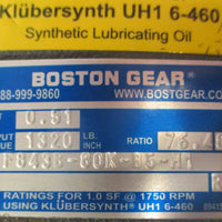 Boston Gear F843B80KB5M1 Gear Reducer 0.51HP 76.483:1 1" Shaft Dia 5/8" Bore