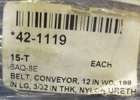 Habasit SAQ-8E Conveyor Belt 12" W x 198" L 3/32" Thk 42-1119 V-Guide
