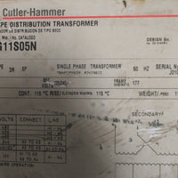 Cutler Hammer S48G11S05N 5 KVA 1 Phase 480 Pri to 120/240 Sec Transformer