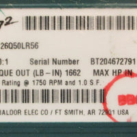 Dodge Tigear 2 26Q50LR56 Gear Reducer 50:1 Ratio 1.32 HP 1-1/8" Shaft Dia NOS