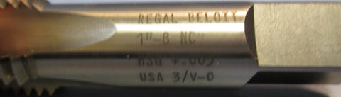 3PACK Regal Beloit 1"  8 NC HSG + .005 USA 3/V0 4 Flute Plug Tap