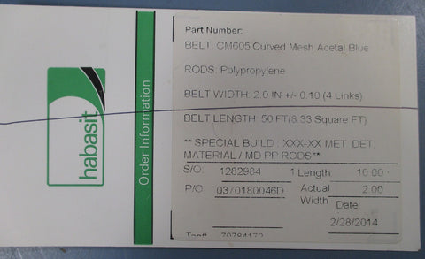 Habasit CM605 Curved Mesh Belts Acetal Blue 10' x 2" Lot of 5