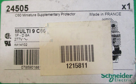 Schneider Electric 24505 C60 Mini Supplementary Protector 1PD 8A 277VAC