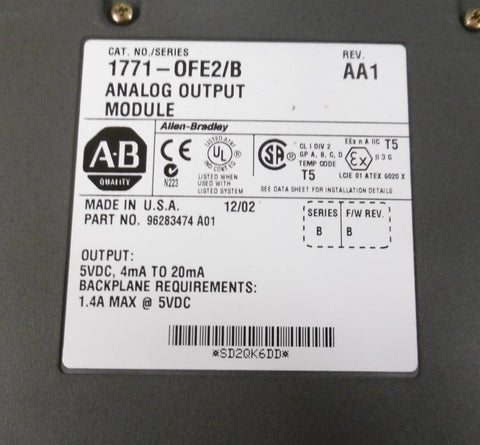 Allen Bradley 1771OFE2/B Rev. AA1 Analog Output Module
