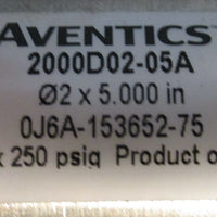 Aventics 2000D02-05A Round Line Air Cylinder 2" Bore 5" Stroke 250psig Max