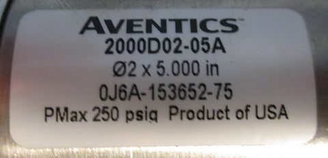 Aventics 2000D02-05A Round Line Air Cylinder 2" Bore 5" Stroke 250psig Max