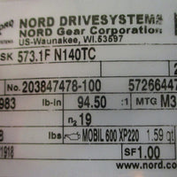 Nord Gear SK 573.1FN140TC Helical Inline Gearbox 94.50:1 Ratio 13/16" Shaft Dia