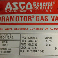 ASCO AH2D112A5 Hydramotor Gas Valve 120/110V 60/50Hz 15PSI Max