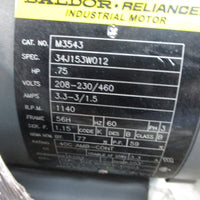 BALDORRELIANCE INDUSTRIAL MOTOR .75 HP; 230/460V; 1140RPM; 3 PHASE, 56H, M3543
