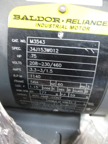 BALDORRELIANCE INDUSTRIAL MOTOR .75 HP; 230/460V; 1140RPM; 3 PHASE, 56H, M3543