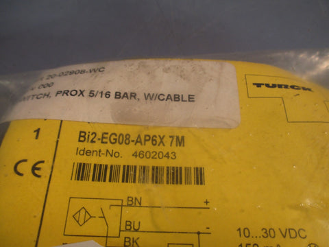 Turck Inductive Prox Sensor ,8mm Cylindrical Barrel,2mm Range BI2EG08AP6X 7M