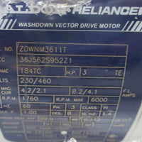 Baldor 3 HP Wash Down WashdownVector Motor ZDWNM3611T, 3 Ph, 1760 Rpm, 184TC New