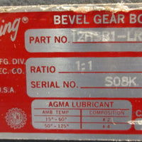 Browning 12HSB1-LR10 Spiral Bevel Gear Reducer 1:1 Ratio 1-1/4" Shaft Dia