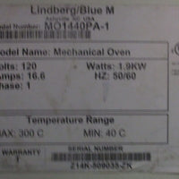 Lindberg Blue MO1440PA-1 Mechanical Oven 120V 40-300 Deg C 3cu ft Cap.