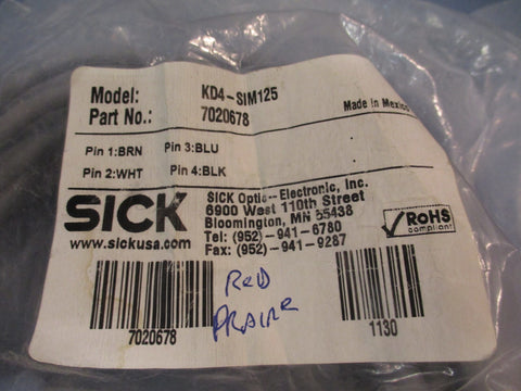 SICK Proximity Sensor w/Cable KD4SIM125 7020678