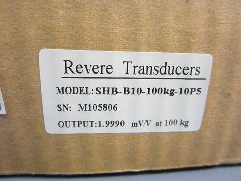 Revere Transducer Model SHB-B10-100kg-10P5 Output: 1.999 mV/V at 100 kg New